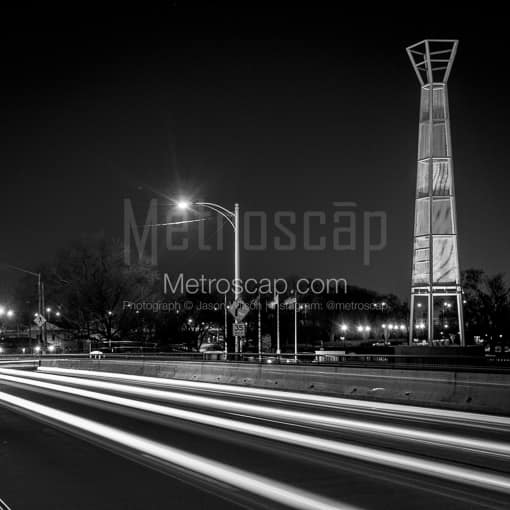 Matte Black MDF Framed Black and White Dayton Photograph: Traffic into Downtown Dayton on Patterson Blvd in a Square Matte Black MDF Frame