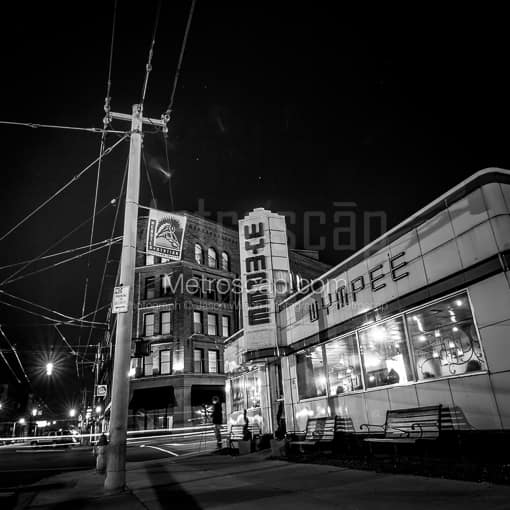 Matte Black MDF Framed Black and White Dayton Photograph: Wympee Burger in Downtown Dayton in a Square Matte Black MDF Frame