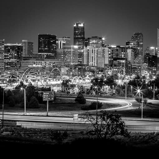 Matte Black MDF Framed Black and White Denver Photograph: The Denver Skyline in a Square Matte Black MDF Frame