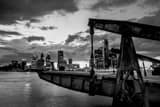 Boat Dock On Detroit River Black and White Horizontal Boat Dock On Detroit River black and white