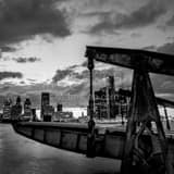 Boat Dock On Detroit River Black and White Square Boat Dock On Detroit River black and white