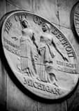 Detroit Seal Spirit Of Detroit Black and White Vertical Detroit Seal Spirit Of Detroit black and white