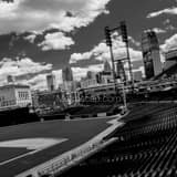 Detroit Skyline From Comerica Park Black and White Square Detroit Skyline From Comerica Park black and white