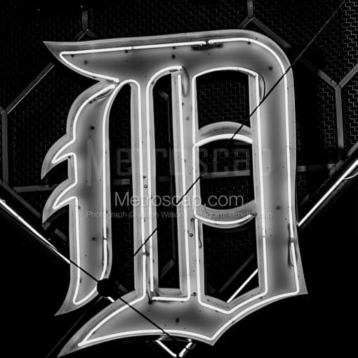 Matte Black MDF Framed Black and White Detroit Photograph: The Detroit Tigers D in a Square Matte Black MDF Frame