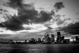 Downtown Detroit Skyline From Canada Black and White Horizontal Downtown Detroit Skyline From Canada black and white