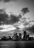 Downtown Detroit Skyline From Canada Black and White Vertical Downtown Detroit Skyline From Canada black and white