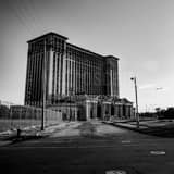 Michigan Central Train Station Black and White Square Michigan Central Train Station black and white