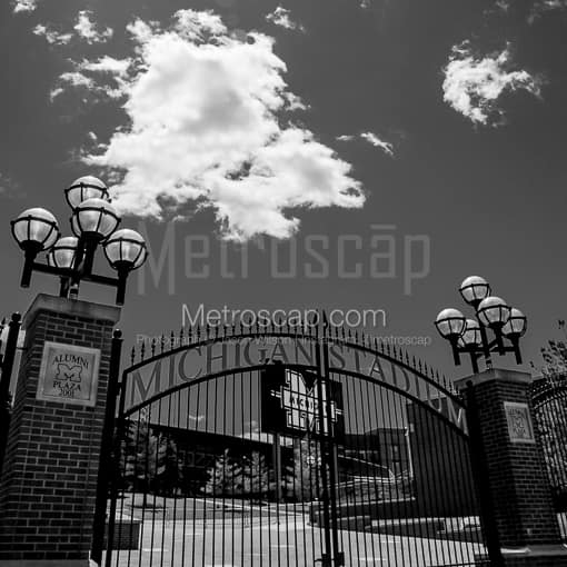 Matte Black MDF Framed Black and White Detroit Photograph: Michigan Stadium in a Square Matte Black MDF Frame