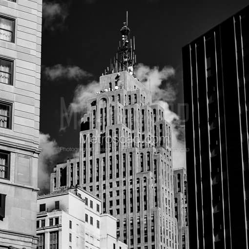 Matte Black MDF Framed Black and White Detroit Photograph: The Penobscot Building in Downtown Detroit in a Square Matte Black MDF Frame
