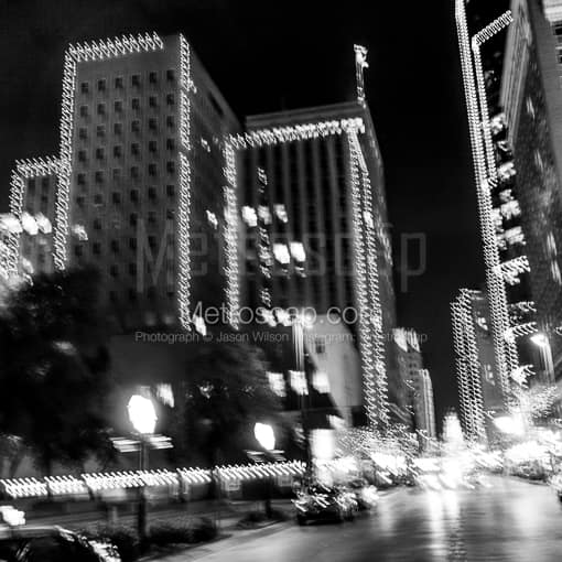 Matte Black MDF Framed Black and White Fort Worth Photograph: A Blurry Shot of Downtown Fort Worth in a Square Matte Black MDF Frame