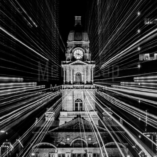 Matte Black MDF Framed Black and White Fort Worth Photograph: Close Up of The Tarrant County Courthouse in a Square Matte Black MDF Frame