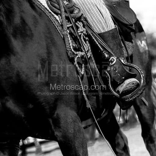 Matte Black MDF Framed Black and White Fort Worth Photograph: The Cowboy Horse Tackle in a Square Matte Black MDF Frame
