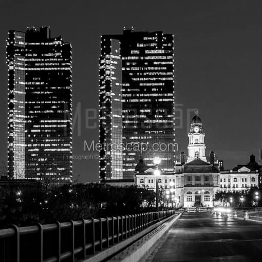 Matte Black MDF Framed Black and White Fort Worth Photograph: The Fort Worth Skyline in a Square Matte Black MDF Frame