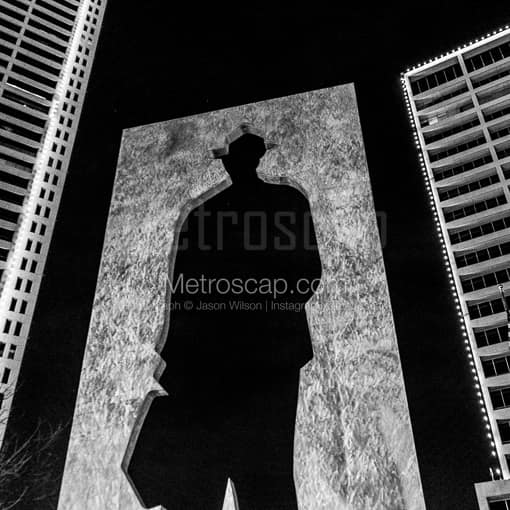 Matte Black MDF Framed Black and White Fort Worth Photograph: Man With Briefcase in a Square Matte Black MDF Frame