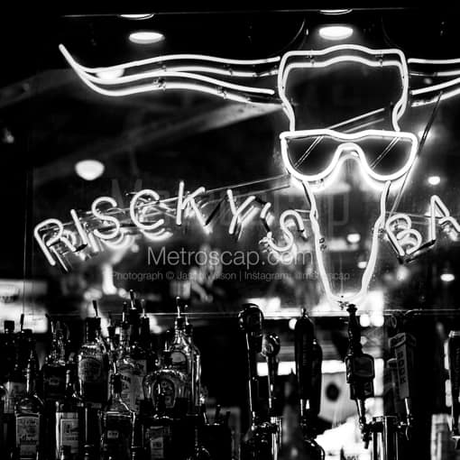 Matte Black MDF Framed Black and White Fort Worth Photograph: Riscky's Barbeque in a Square Matte Black MDF Frame