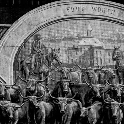 Matte Black MDF Framed Black and White Fort Worth Photograph: The Sundance Square Mural in a Square Matte Black MDF Frame