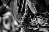 Texas Cowboy Boot In Stirrup Black and White Horizontal Texas Cowboy Boot In Stirrup black and white