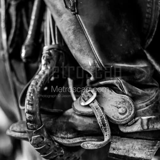 Matte Black MDF Framed Black and White Fort Worth Photograph: A Texas Cowboy Boot in a Square Matte Black MDF Frame
