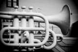 Big Trumpet At Old Galveston Square Black and White Horizontal Big Trumpet At Old Galveston Square black and white