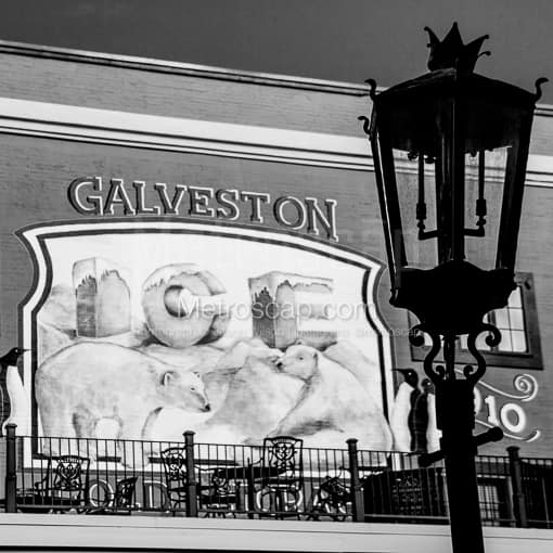 Matte Black MDF Framed Black and White Galveston Photograph: Galveston Ice Cold Storage Warehouse in a Square Matte Black MDF Frame