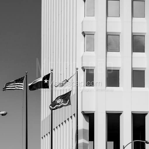Matte Black MDF Framed Black and White Galveston Photograph: One Moody Plaza in a Square Matte Black MDF Frame