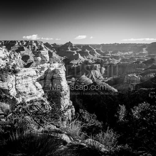 Matte Black MDF Framed Black and White Grand Canyon Photograph: The Grand Canyon South Rim in a Square Matte Black MDF Frame