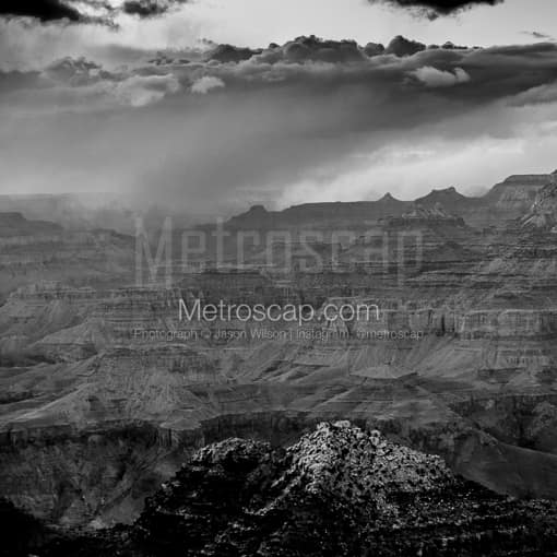 Matte Black MDF Framed Black and White Grand Canyon Photograph: Snow Falls on the North Rim of the Grand Canyon in a Square Matte Black MDF Frame