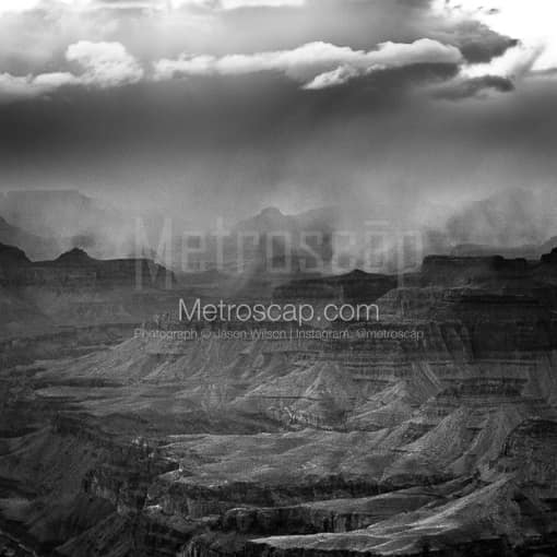 Matte Black MDF Framed Black and White Grand Canyon Photograph: A Snow Squall in the Grand Canyon in a Square Matte Black MDF Frame