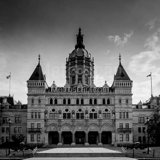 Matte Black MDF Framed Black and White Hartford Photograph: The Connecticut State Capitol Building in a Square Matte Black MDF Frame