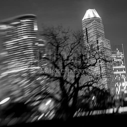 Matte Black MDF Framed Black and White Houston Photograph: The Continental Airlines Building in a Square Matte Black MDF Frame