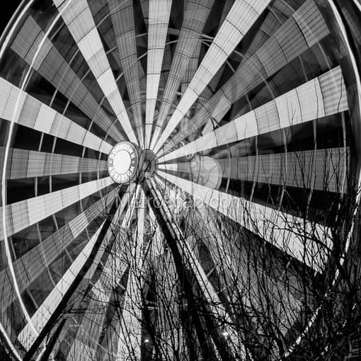 Matte Black MDF Framed Black and White Houston Photograph: The Houston Aquarium Ferris Wheel in a Square Matte Black MDF Frame