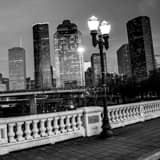 Houston Skyline Sabine Bridge Black and White Square Houston Skyline Sabine Bridge black and white