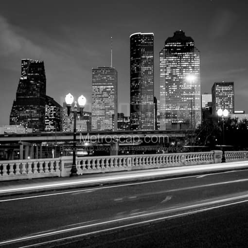 Matte Black MDF Framed Black and White Houston Photograph: The Houston Skyline in a Square Matte Black MDF Frame