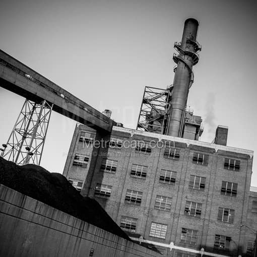 Matte Black MDF Framed Black and White Indianapolis Photograph: The Citizens Thermal Power Plant in a Square Matte Black MDF Frame