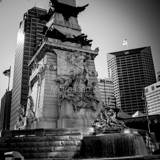 Matte Black MDF Framed Black and White Indianapolis Photograph: East Side of the Soldiers Sailors Monument in a Square Matte Black MDF Frame
