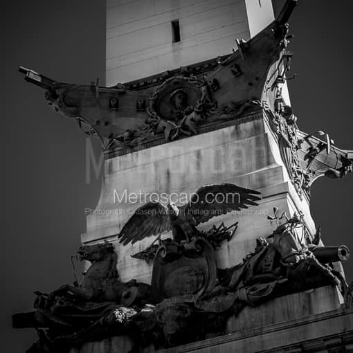 Matte Black MDF Framed Black and White Indianapolis Photograph: Gunships on the Soldiers and Sailors Monument in a Square Matte Black MDF Frame