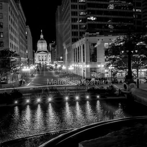 Matte Black MDF Framed Black and White Indianapolis Photograph: The Indiana Statehouse Building in a Square Matte Black MDF Frame