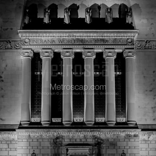 Matte Black MDF Framed Black and White Indianapolis Photograph: The Indiana World War Memorial in a Square Matte Black MDF Frame