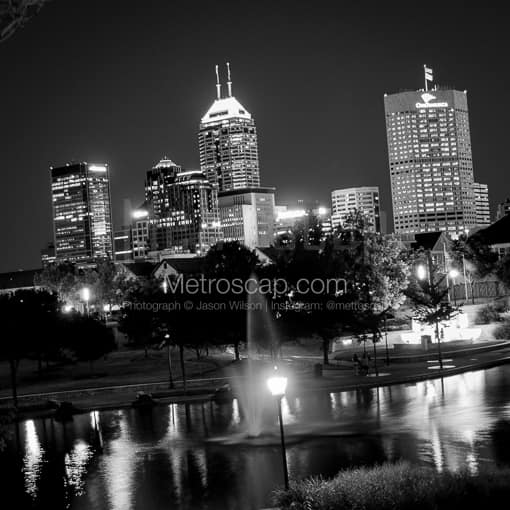 Matte Black MDF Framed Black and White Indianapolis Photograph: The Indy Skyline Tilted in a Square Matte Black MDF Frame