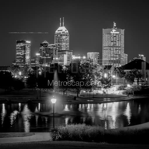 Matte Black MDF Framed Black and White Indianapolis Photograph: The Indianapolis Skyline in a Square Matte Black MDF Frame