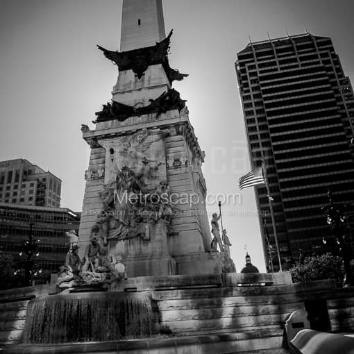 Matte Black MDF Framed Black and White Indianapolis Photograph: Monument Circle in a Square Matte Black MDF Frame