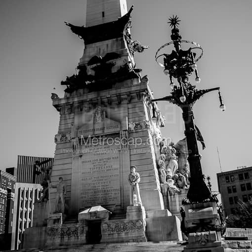 Matte Black MDF Framed Black and White Indianapolis Photograph: The North Side of the Soldiers and Sailors Monument in a Square Matte Black MDF Frame