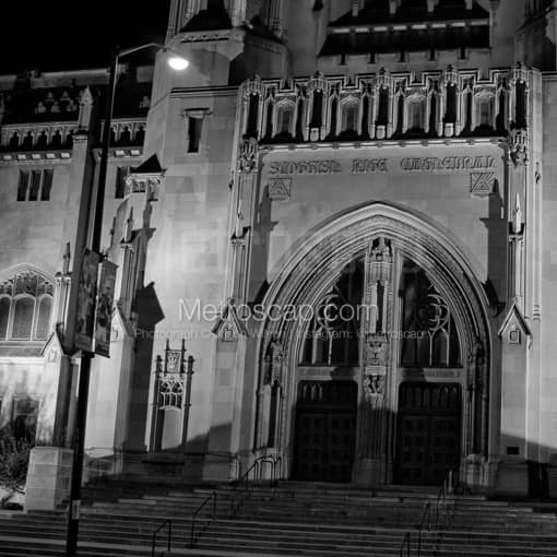 Matte Black MDF Framed Black and White Indianapolis Photograph: The Scottish Rite Cathedral in a Square Matte Black MDF Frame