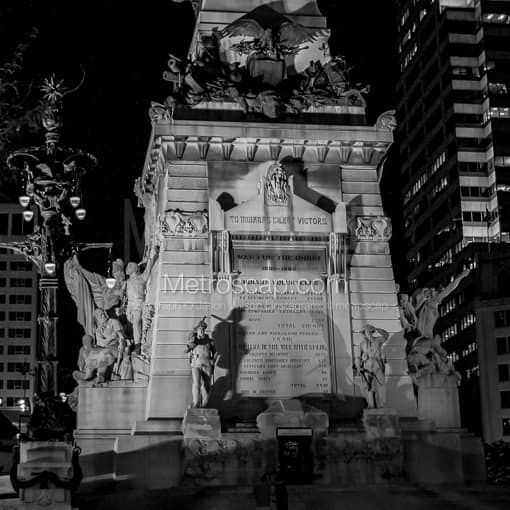 Matte Black MDF Framed Black and White Indianapolis Photograph: A Night-time View of the Soldiers and Sailors Monument in a Square Matte Black MDF Frame
