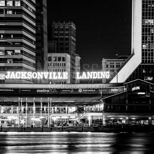 Matte Black MDF Framed Black and White Jacksonville Photograph: Jacksonville Landing in a Square Matte Black MDF Frame