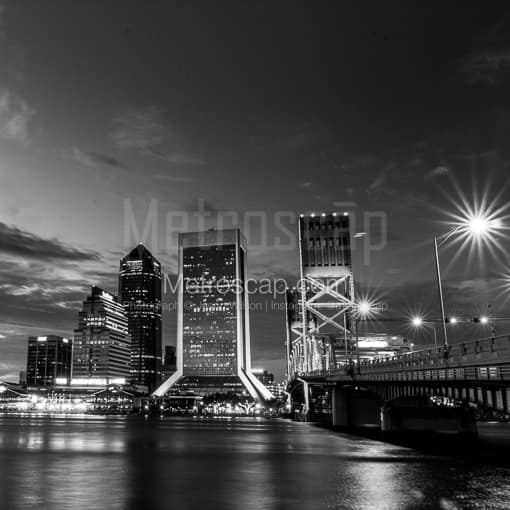 Matte Black MDF Framed Black and White Jacksonville Photograph: The Jacksonville Skyline in a Square Matte Black MDF Frame