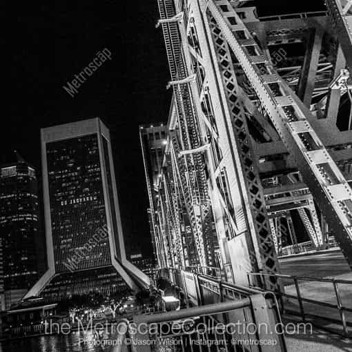 Matte Black MDF Framed Black and White Jacksonville Photograph: The Jacksonville Skyline from the Main Street Bridge in a Square Matte Black MDF Frame