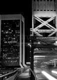 Main Street Bridge Modis Building Black and White Vertical Main Street Bridge Modis Building black and white