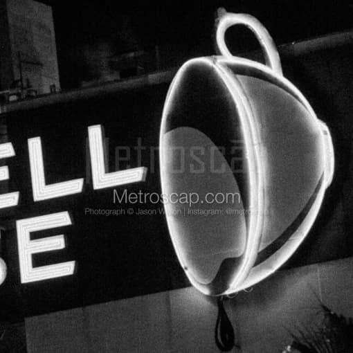 Matte Black MDF Framed Black and White Jacksonville Photograph: The Maxwell House Neon Sign in a Square Matte Black MDF Frame