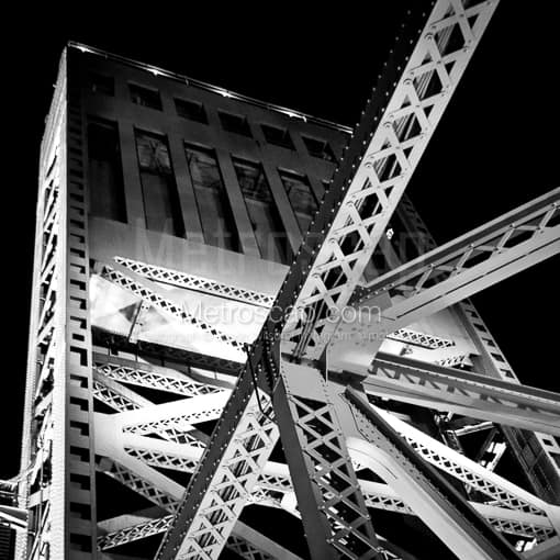 Matte Black MDF Framed Black and White Jacksonville Photograph: Trusses of the Main Street Drawbridge in a Square Matte Black MDF Frame